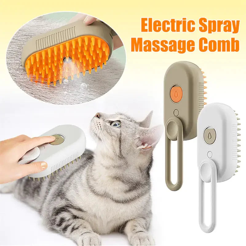 Pet Steam Brush – 3-in-1 Grooming Tool for Cats & Dogs White